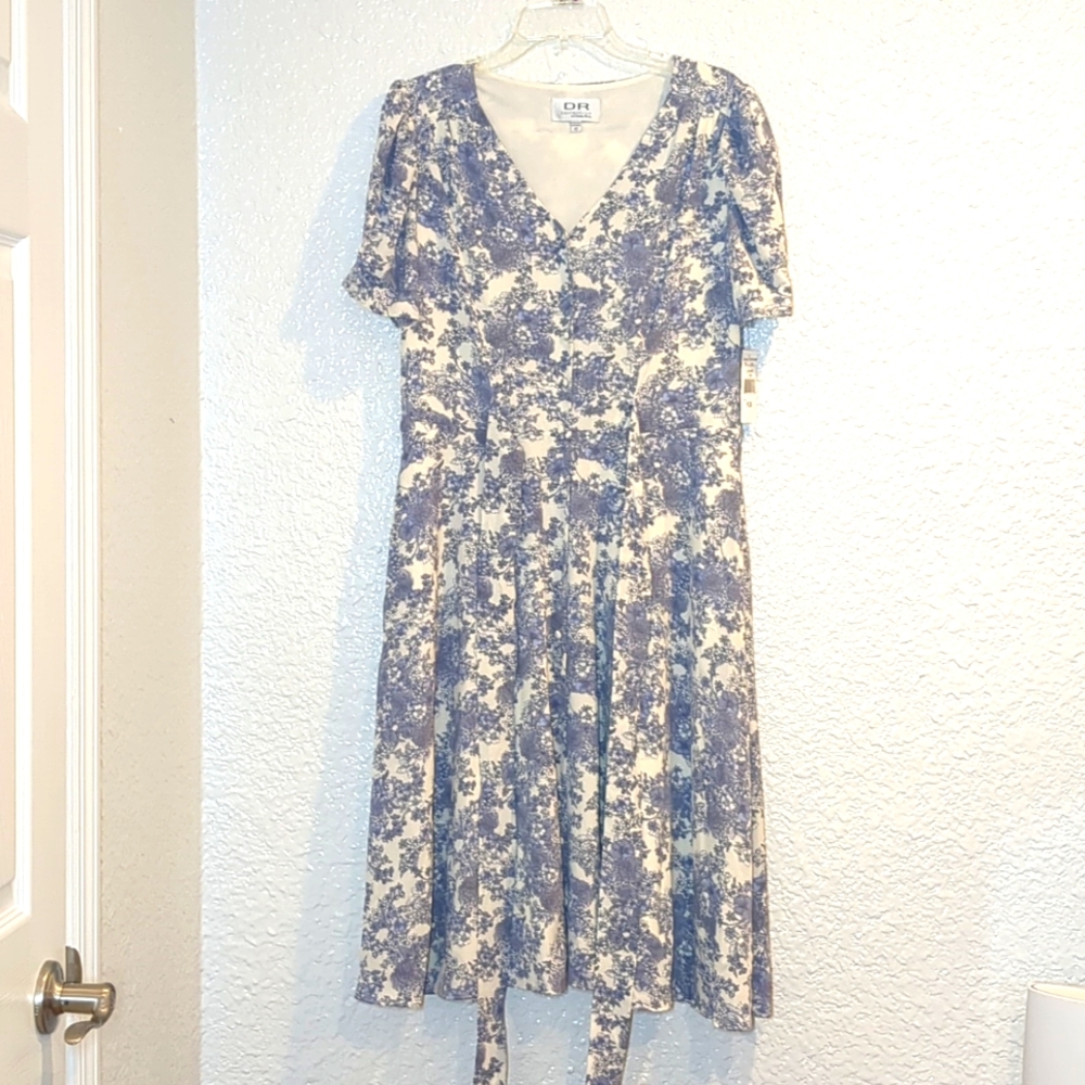 Julia Jordan / DR Collection Floral Print Button Front Puff Sleeve Dress 12